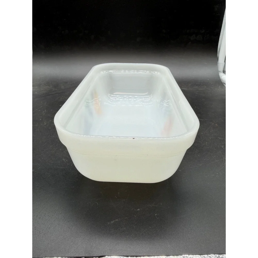 Vintage‎ Fire-King Milk Glass Fruit Loaf Pan Baking Dish Peach Grapes